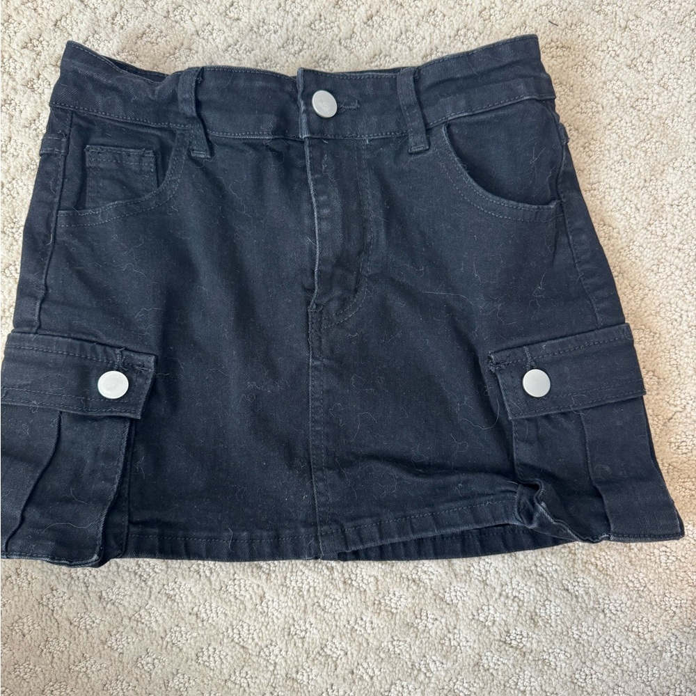 Black Denim Mini Cargo Skirt